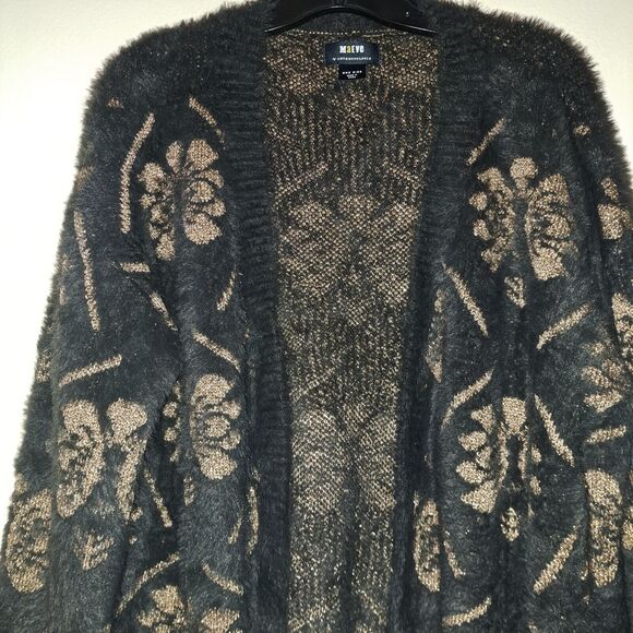 Maeve by Anthropologie floral-like pattern metallic cardigan,open front,fuzzy OS - Picture 9 of 16